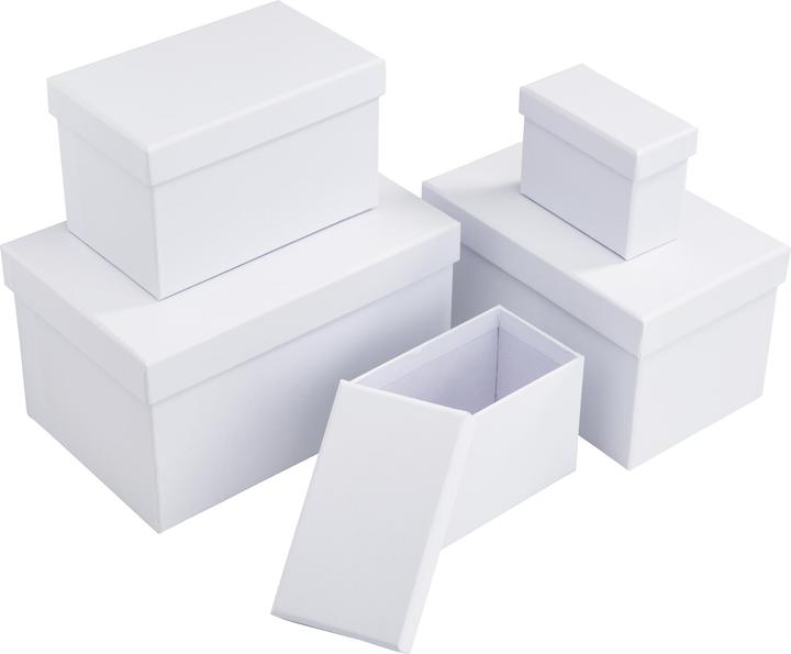 Produktbild VBS Schachteln "Rechteckig", 5er-Set, Karton, Weiss, ca. 18 x 12 x 10 bis 8 x 4 x 6 cm
