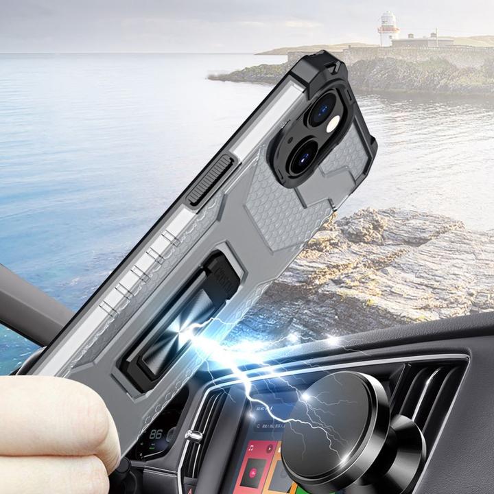 Image du produit Hurtel Crystal Ring Case Kickstand Tough Rugged Cover for iPhone 13 black (Apple iPhone 13)