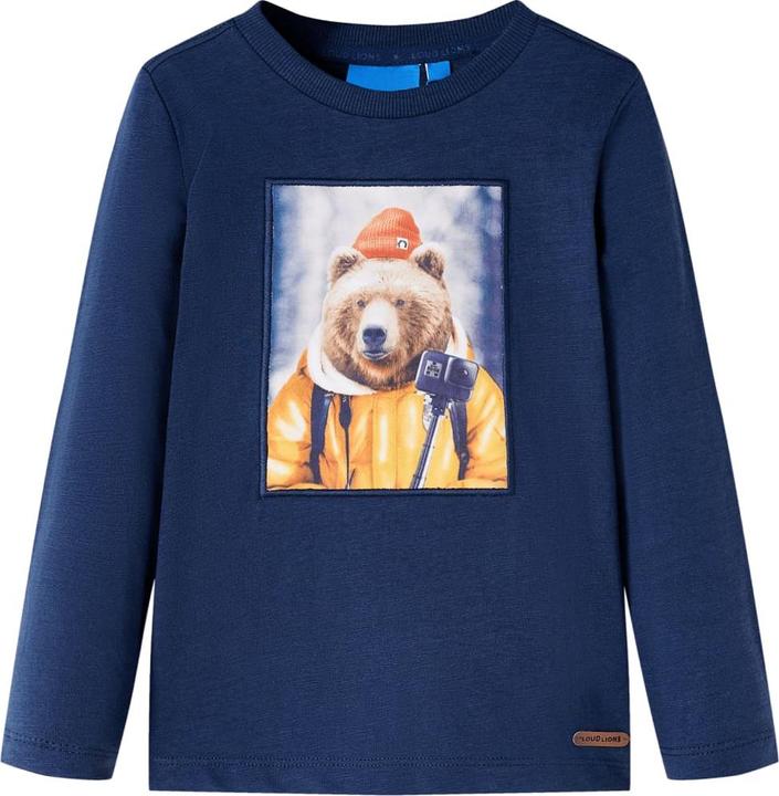 VidaXL Kinder-Langarmshirt Marineblau Melange 116,Material: 100 (116)