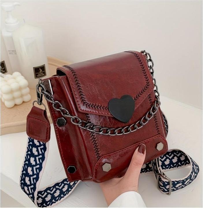 Only-Bags.Store Retro Mini Crossbody Bag, Mode Öl PU Leder Handytasche, Nieten Dekor Quadrat Geldbörse