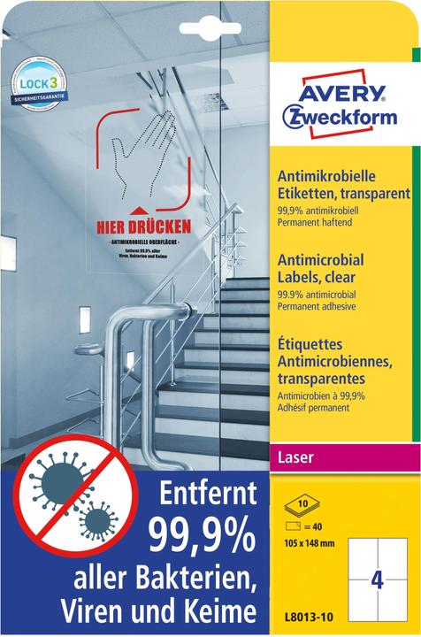 Actual product image Avery AVZ L8013-10 Antimicrobial labels 105x148mm transparent