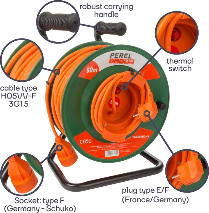 Produktbild Perel Kabeltrommel (50 m, 1.50 mm²)