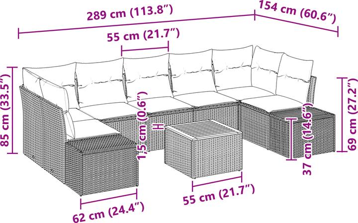 Image du produit VidaXL Ensemble de 8 canapés de jardin avec coussins Beige Poly Rattan