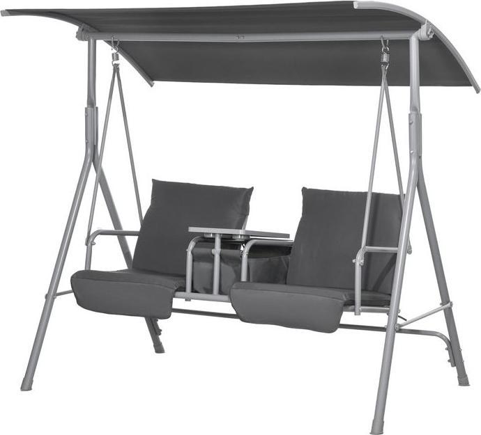 Produktbild Swisshandel24 Hollywoodschaukel 2-Sitzer mit Tablett, bis 180 kg Belastbar, Balkon, Schwarz