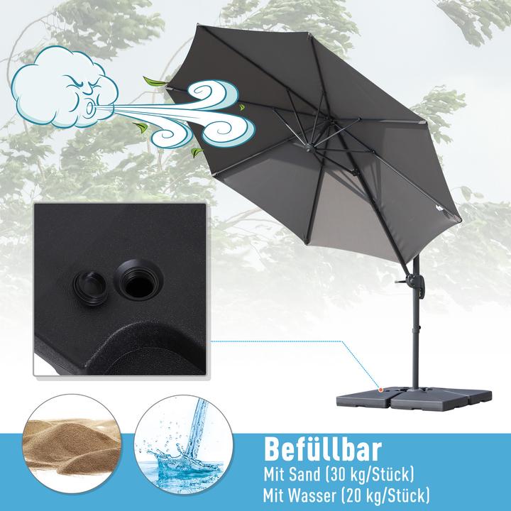 Produktbild Outsunny 4tlg Sonnenschirmständer befüllbar mit Sand Wasser HDPE-Kunststoff Schwarz je 51 x 51 x 12 cm bis zu