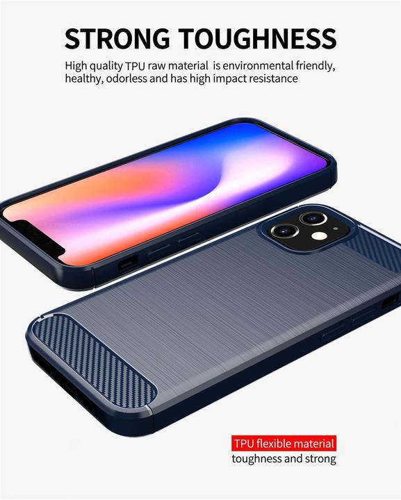 Immagine prodotto Cadorabo TPU Ultra sottile in acciaio inossidabile al carbonio Combi Cover (Apple iPhone 12 mini)