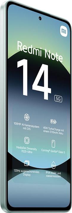 Produktbild Xiaomi Redmi Note 14 5G 6+128GB Coral Green, LDU (128 GB, Coral Green, 6.67", Dual SIM, 108 Mpx, 5G)