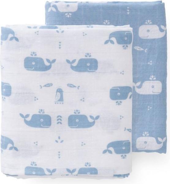 Fresk Muslin Swaddle Mulltuch 2er Pack - Wal Blau (120 cm)
