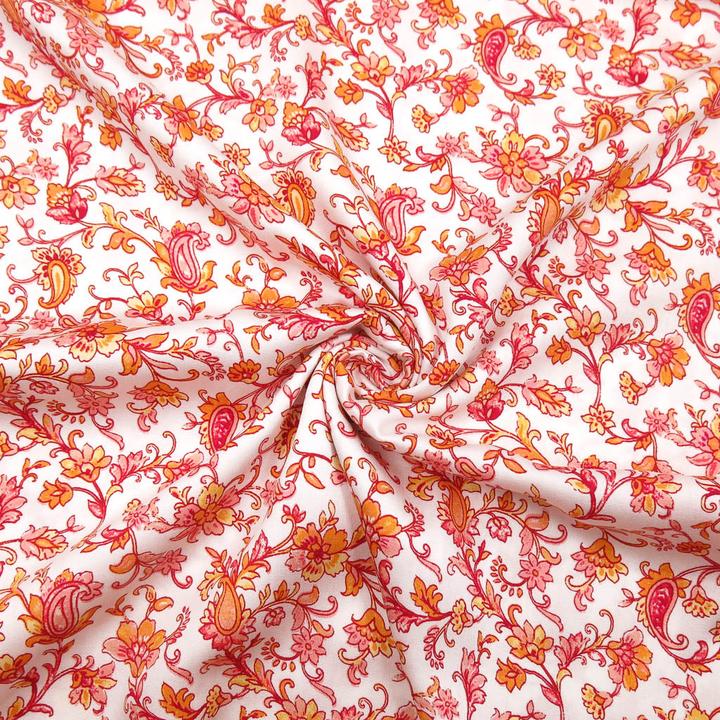 Actual product image Stoffrestposten Viscose satin - Pretty flowers in coral - Minimum selling quantity: 1 metre