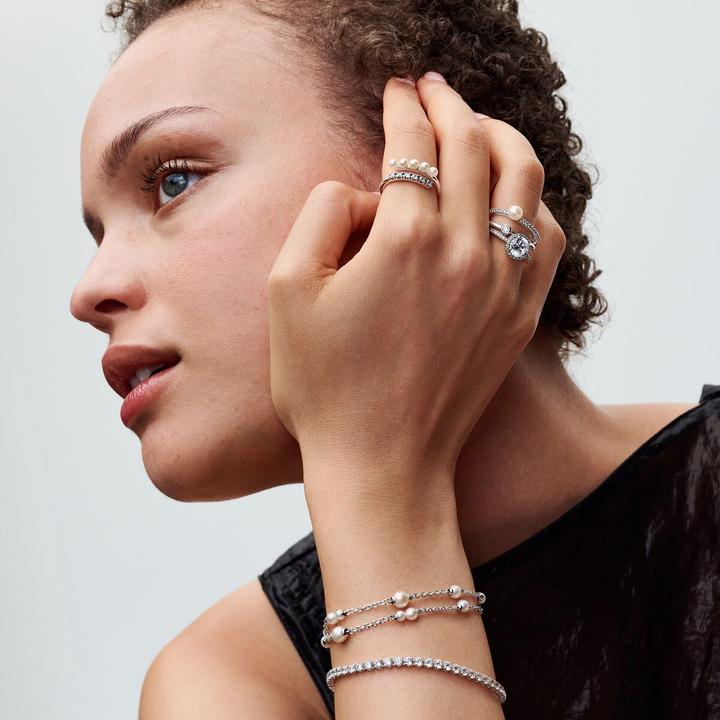 Immagine prodotto Pandora Anello aperto con perle coltivate d'acqua dolce e pavé trattati (56, 925 Argento)