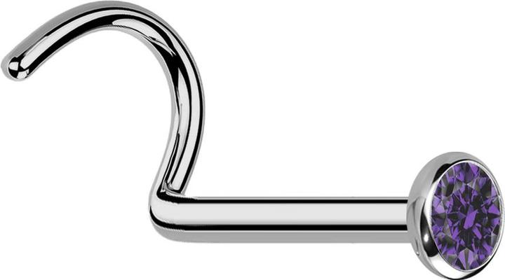 Star Piercing Nasenstecker gebogen silber mit flacher Halbkugel Kristall tanzanite (ohne Messing, Titan G23)