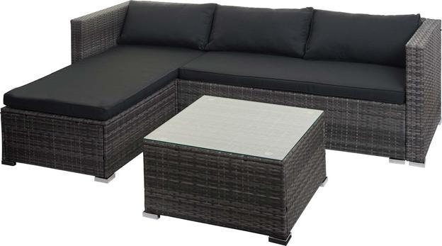 Produktbild Swisshandel24 Poly-Rattan Garnitur, Balkon-/Garten-/Lounge-Set Sofa Sitzgruppe - grau, Kissen dunkelgrau ohne Deko