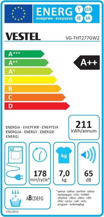 Energie-Label Vestel VG-THT277GW2 (7 kg, Rechts)