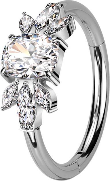 Produktbild Star Piercing Micro Segmentring klappbar silber Kristall mit Smaragdschliff und sechs Ovale Kristalle silber (ohne Messing, Titan G23)