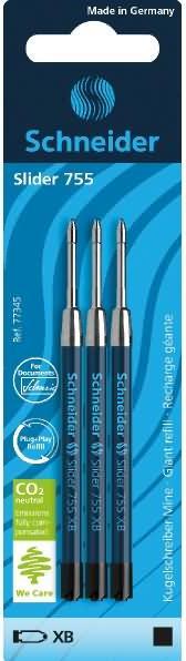 Produktbild Schneider 3 Slider 755 Kugelschreiberminen XB schwarz (Nachfülleinheit, Schwarz, 7 mm)