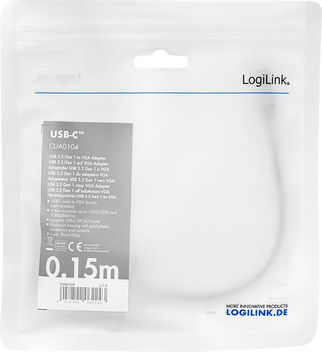 Image du produit LogiLink LinkLink CUA0104 Adaptateur USB 3.2 Gen 1 C/M vers VGA,1080p/60Hz, alu, noir/gris, 0.15 m (USB-C, 4.50 cm)