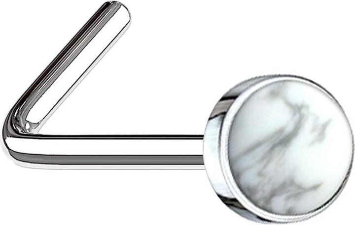 Star Piercing Nasenstecker gewinkelt silber mit Howlite Stein (Mineralisch, Chirurgenstahl 316L, ohne Messing)
