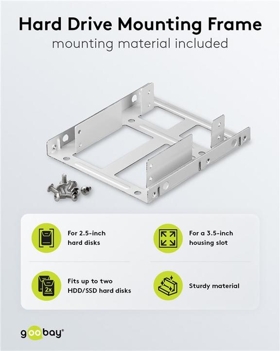 Image du produit Goobay Double cadre de montage pour disque dur 2.5" vers 3.5", argenté