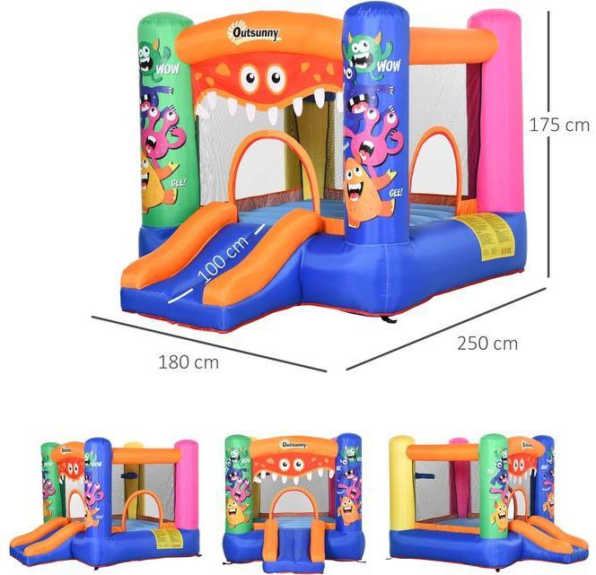 Produktbild Swisshandel24 Hüpfburg Wasserpark mit Gebläse Rutsche für 2 Kinder Selbstaufblasend ab 3 Jahre Monster-Muster Oxfo