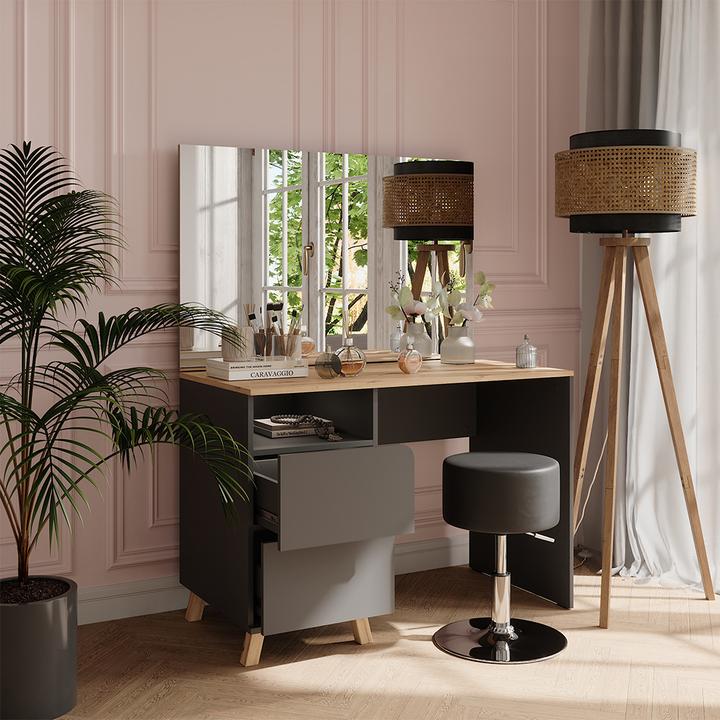 Actual product image Vichy Vanity table Karen, Anthracite/Artisan, 110 cm with stool (110 x 75 x 55 cm)