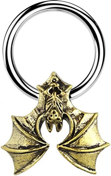 Produktbild Star Piercing Micro Closure Ring silber Fledermaus vergoldet (Chirurgenstahl 316L, Messing)