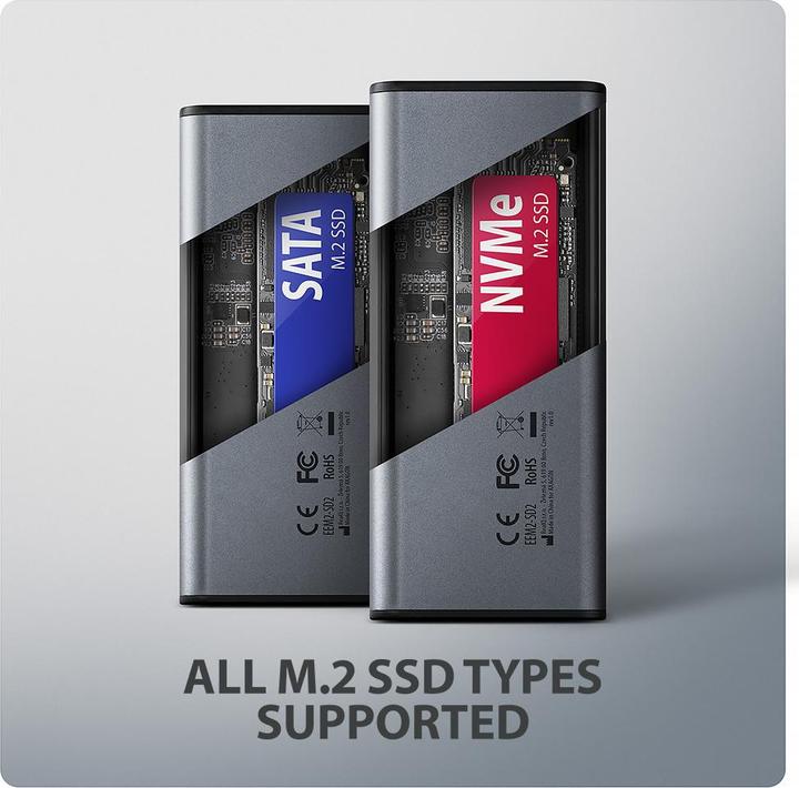 Produktbild Axagon Boitier externe USB-C 3.2 EEM2-SD2 - S-ATA/NVMe M.2 Type 2280 (Noir) (M.2 2280)