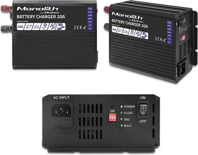 Actual product image Qoltec Inteligentna ładowarka Monolith do akumulatorów LiFePO4 AGM GEL SLA | 20A | 12V (12V, 20 A)