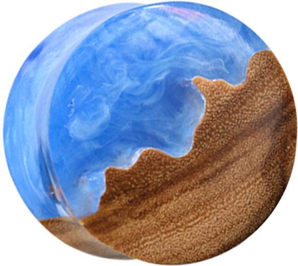 Star Piercing Flared Plug Ozean und Erde Epoxy blau aus Olivenholz (ohne Messing, Organisch)