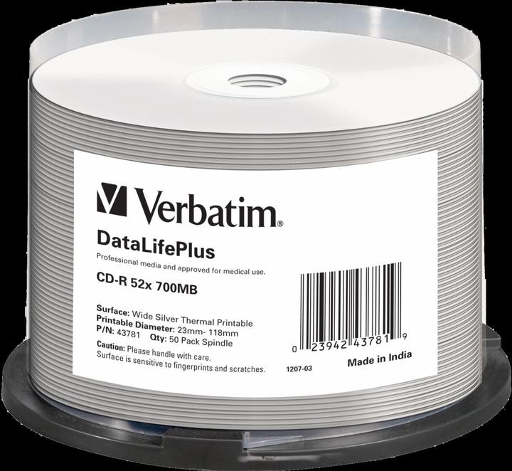 Produktbild Verbatim 1x50 CD-R 80 / 700MB 52x Medidisc wide silver thermal (50 x)