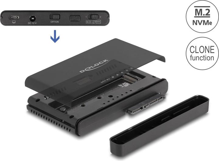 Produktbild Delock USB Type-C Konverter für 1 x M.2 NVMe SSD + 1 x SATA SSD / HDD
