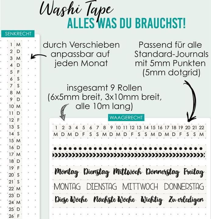 Nährwerte und Zutaten Papierdrachen Washi Tape Bullet Journal Set 1