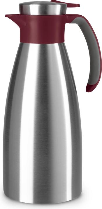 Emsa Isolierkanne SOFT GRIP, 1,5 Liter, Edelstahl / weinrot Einhandbedienung durch Quick-Tip-Verschluss (1.50 l)