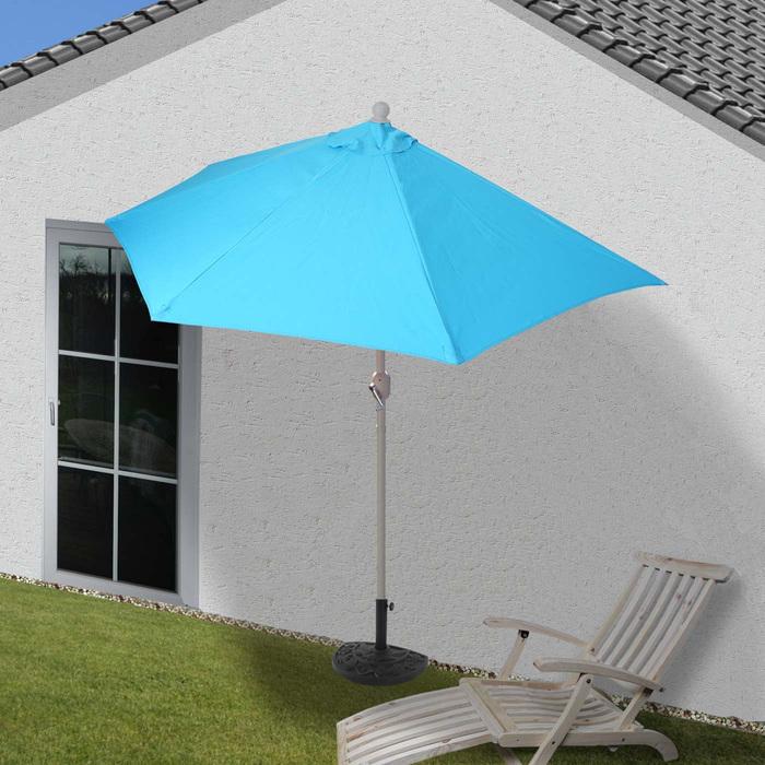 Image du produit Swisshandel24 Parasol alu semi-circulaire, demi-parasol balcon, UV 50+ 270cm turquoise avec support - 19632 (2.60 m)