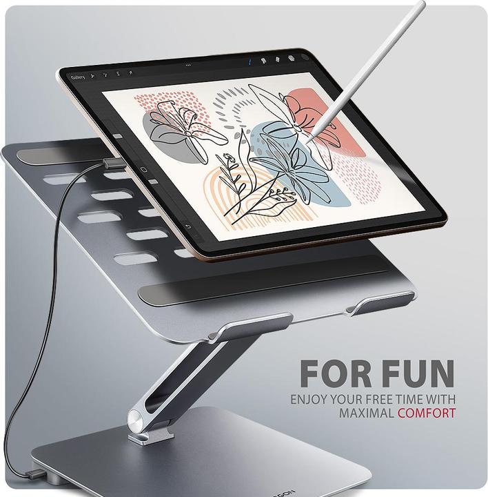 Produktbild Axagon HMC-STND Ständer für Laptops und Tablets, USB-C-Hub - silber (USB-C, 7 Ports)