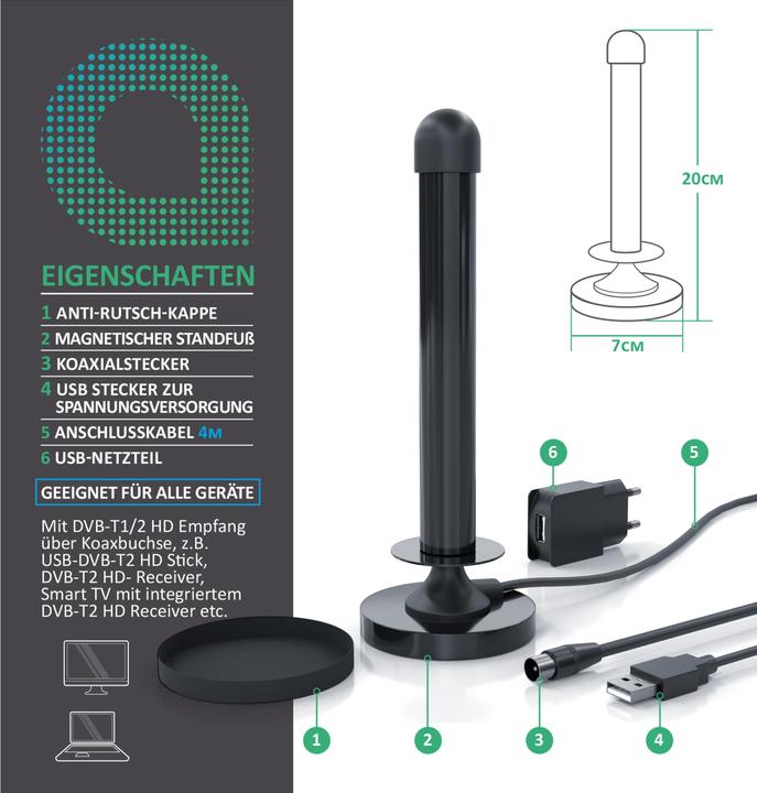 Actual product image Aplic DVB-T2 HD antenna active (Monopole antenna, 25 dB, DVB-T / -T2)