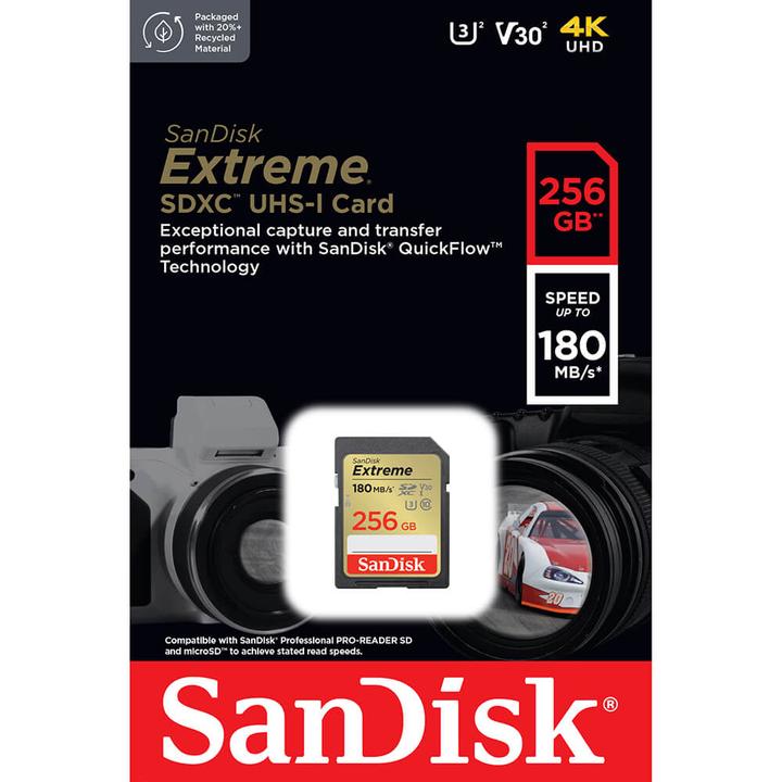 Actual product image SanDisk Extreme (256 GB, SDXC, U3, UHS-I)