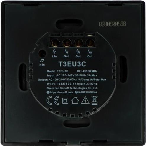 Image du produit Sonoff T3EU3C - Commutateur mural intelligent Wi-Fi à 3 vitesses - Noir