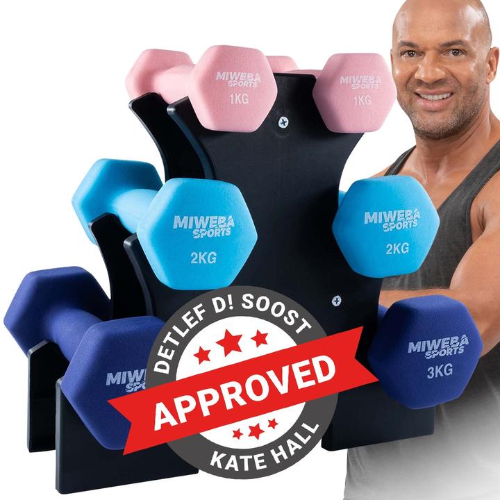 Actual product image Miweba Sports Gymnastics Dumbbell Set NKH120 1-3kg Non-Slip Dumbbell Rack Dumbbells (Pink, Turquoise