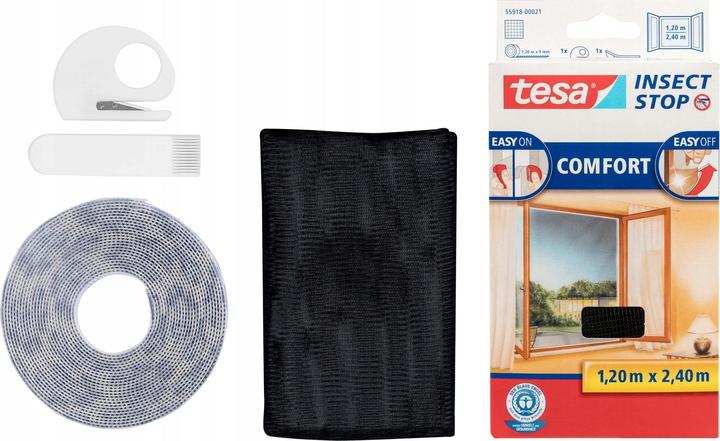 Produktbild tesa Insektenschutz COMFORT für Fenster, mit Klettband, selbstklebend, ohne Bohren (120 x 240 cm)