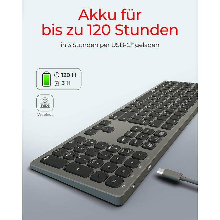 Immagine prodotto KeySonic Tastiera in alluminio full-size, Bluetooth® e RF, per Win e macOS (DE, Senza fili)