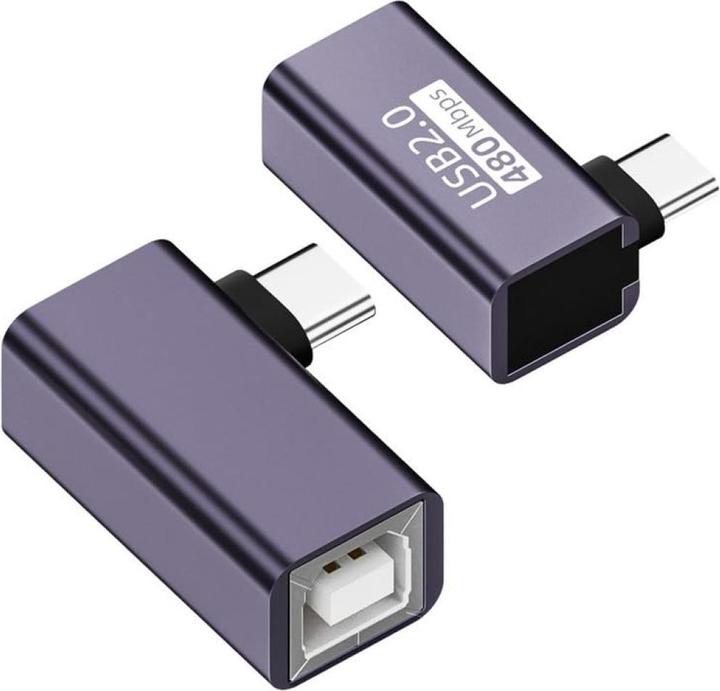Actual product image PowerGuard USB B 2.0 socket to USB-C 90 degree angle adapter (USB 2.0)