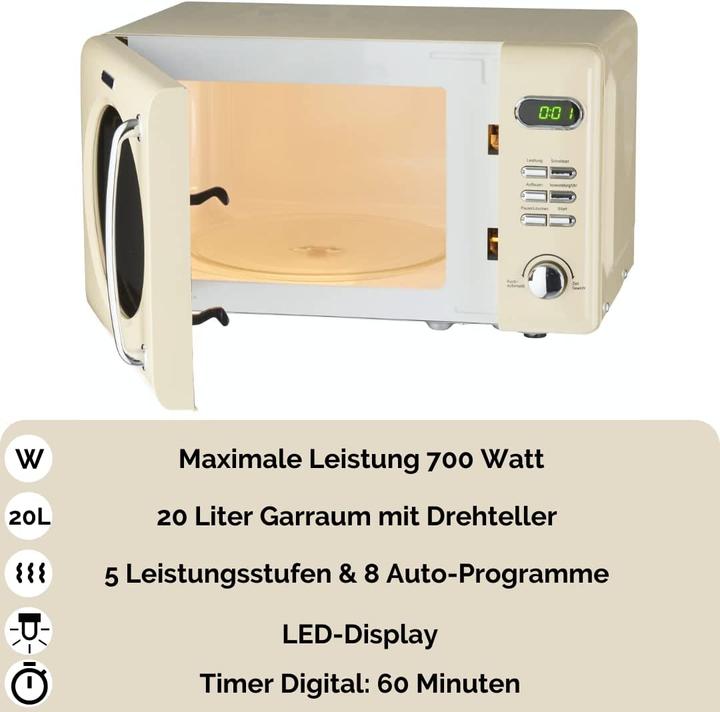 Actual product image Wolkenstein Mikrowelle WMW720 SC Creme BxHxT 45,1 x 25,6 x 36,1 cm (20 l)