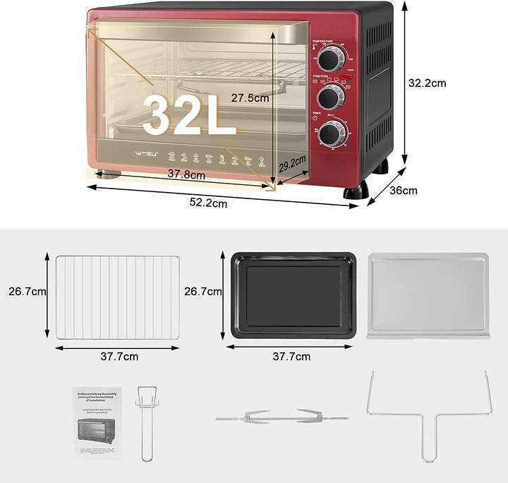 Image du produit Woltu Mini four 32 litres, noir+rouge