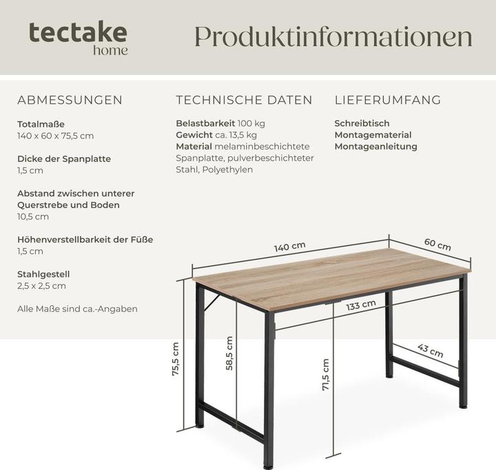 Actual product image tectake Jenkins (140 x 60 x 75.5 cm)