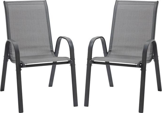 Produktbild Swisshandel24 2er Set Gartenstuhl Stapelstuhl mit Armlehne Metall Mesh-Gewebe grau 70x54x90cm