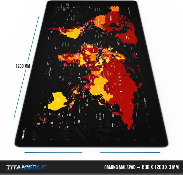 Actual product image Titanwolf Gaming Mouse Pad, XXXL Speed Mouse Mat 1200 x 600 mm, Speed & Precision, World Map red