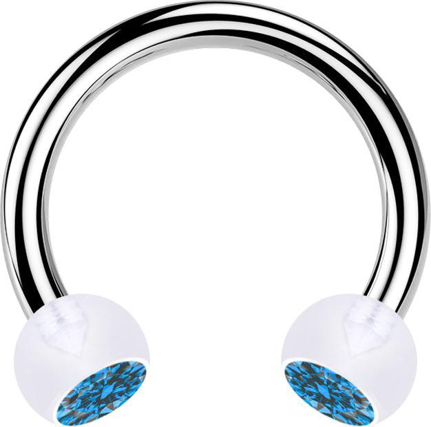 Immagine prodotto Star Piercing Campanile circolare in argento con due sfere di cristallo trasparenti di colore azzurro (senza ottone, Bioflex, Acciaio chirurgico 316L)