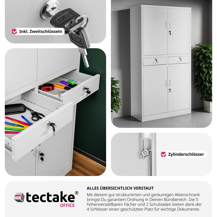 Actual product image tectake Filing cabinet with 2 drawers (90 x 40 x 180 cm)