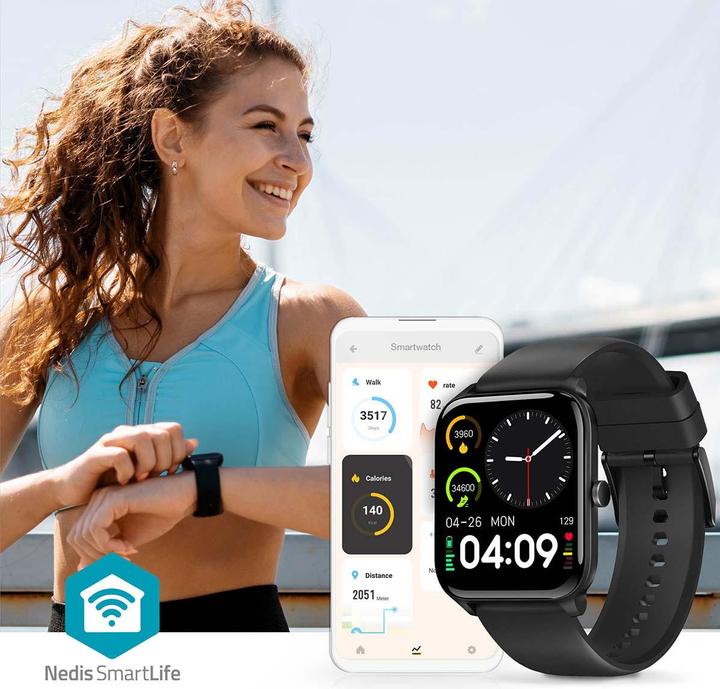 Actual product image Nedis SmartLife watch | LCD | IP68 | Maximum operating time: 14400 min | Android™ / IOS | Black (41 mm)