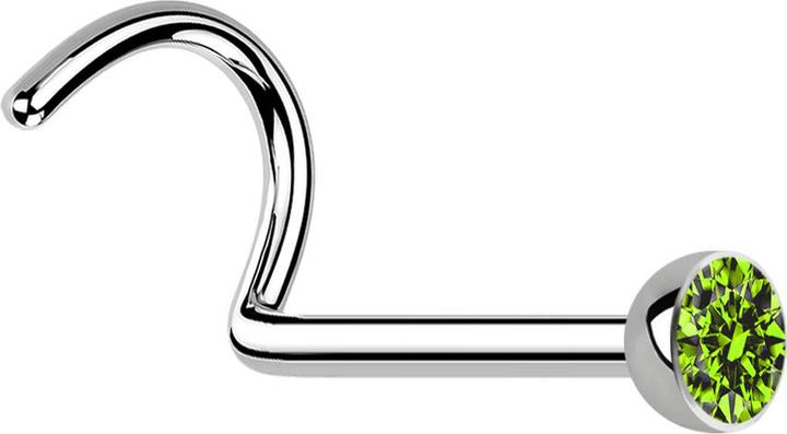 Star Piercing Nasenstecker gebogen silber mit Kristall hellgrün (Chirurgenstahl 316L, ohne Messing)